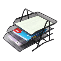 Porte-documents empilable noir Foska, en métal, avec plateaux à lettres en maille, gain de place, organisateur de papier ultime à 3 niveaux pour bureau