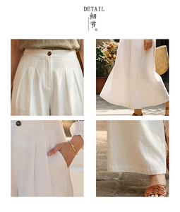 <span class=keywords><strong>Pantaloni</strong></span> Larghi Casual a Vita Alta per <span class=keywords><strong>Donna</strong></span>, Alta Qualità, <span class=keywords><strong>100</strong></span>% <span class=keywords><strong>Lino</strong></span>, Vendita all'Ingrosso - Product Image 4