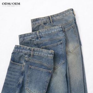 Jeans de Mezclilla para Hombre con Logotipo Personalizado, Estilo Lavado, Corte Recto, Pierna Ancha, Tallas Grandes, Jeans Holgados Personalizados para Hombre - Product Image 2