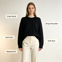 Pull en maille fine noir surdimensionné décontracté à manches longues, qualité supérieure, personnalisable, OEM & ODM, collection automne