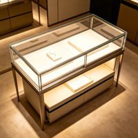 Vitrine d'îlot de luxe en métal pour bijoux, avec éclairage LED et tiroirs de rangement, idéale pour la présentation de montres et de diamants en boutique