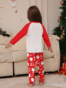 Conjunto de pijamas a juego con estampado de Papá Noel de Navidad, cuello redondo, manga raglán, ropa de descanso en contraste rojo y blanco - Product Image 6