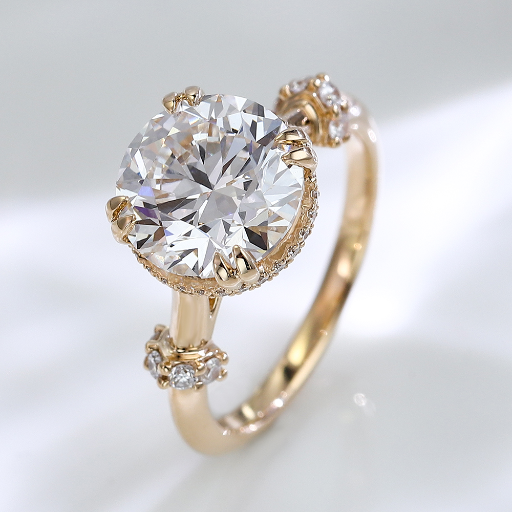 Bague en argent 925 plaqué or avec diamant de laboratoire