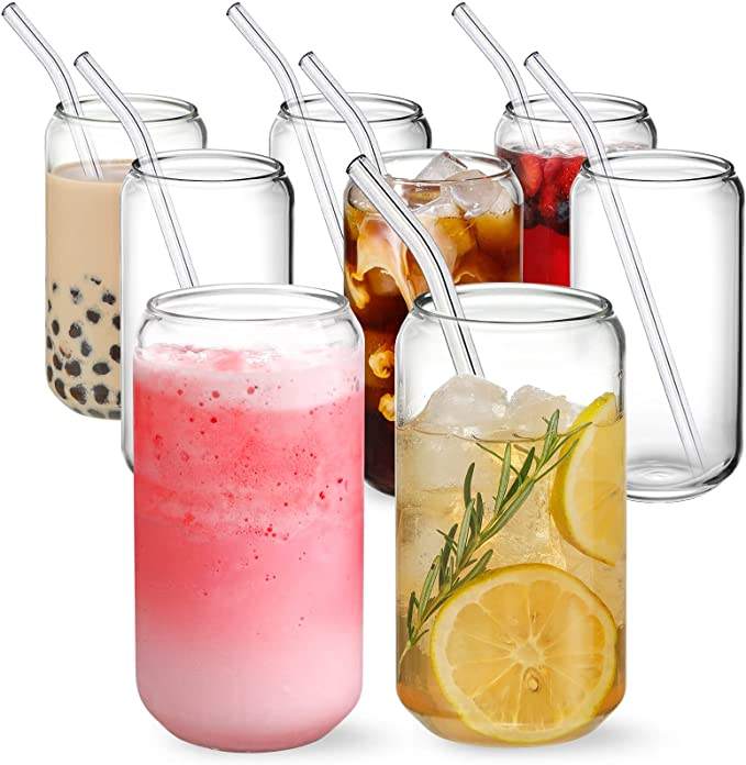 With Straw 16oz Can Shaped  Cups Beer Glasses, Iced Coffee Glasses, Cute Tumbler Cup