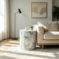 Table d'appoint en marbre blanc Arabescato naturel à socle bas pour villas, hôtels, maisons de luxe, salons