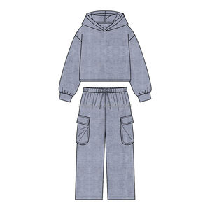 Felpa con cappuccio per bambini con pantaloni da Jogger Cargo, felpa con cappuccio a manica lunga in due pezzi e pantaloni con tasche per bambini e ragazze primavera autunno - Product Image 3