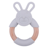 Anneau de dentition unisexe pour bébé en silicone souple avec bracelet en bois de hêtre (abeille/lapin), jouet lavable antibactérien de qualité alimentaire