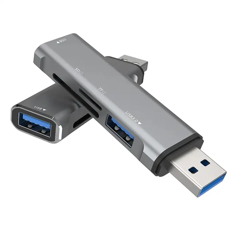 Neuer USB-HAB Typ C HUB Aluminiumlegierung USB 3.0 USB 2.0 TF / SD 4 Port Multi-Splitter OTG für Lenovo HUAWEI Xiaomi Kartenleser
