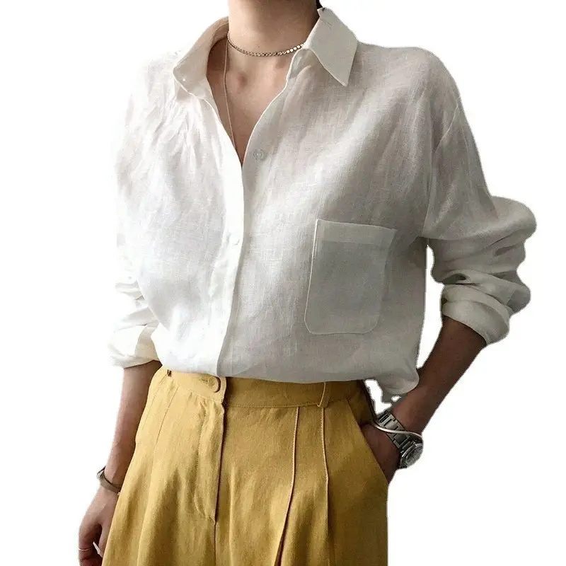 Wholesale White Shirts For Women Manufacturer Different Sizes T-Shirt Damen Linen Women's Blouses & Shirts