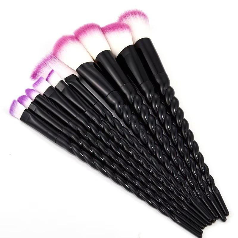 10 black handled black tube purple hairs