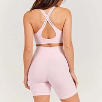 Soutien-gorge de sport tendance pour femme, col carré, bretelles croisées multiples, dos découpé, rembourrage doux, pour yoga et fitness