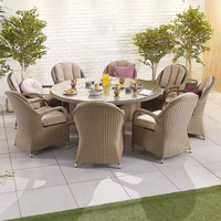 Table de patio en rotin PE avec cadre en aluminium pour meubles de jardin d'extérieur avec foyer table à manger en rotin