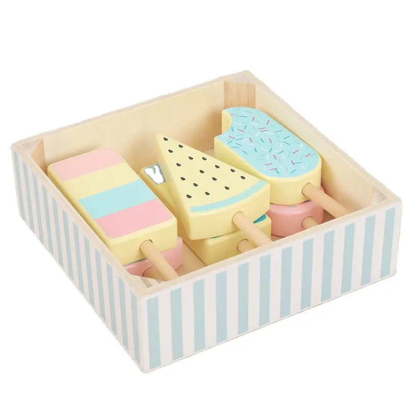 Simulation wooden Kitchen Toys popsicle colorful log ice cream set kindergarten play house food Dessert Toy for kids boys girls