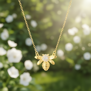 Collar con colgante de abeja chapado en oro con diseño de insecto y cristales de imitación para uso diario, estilo unisex, cadena de eslabones. - Product Image 2