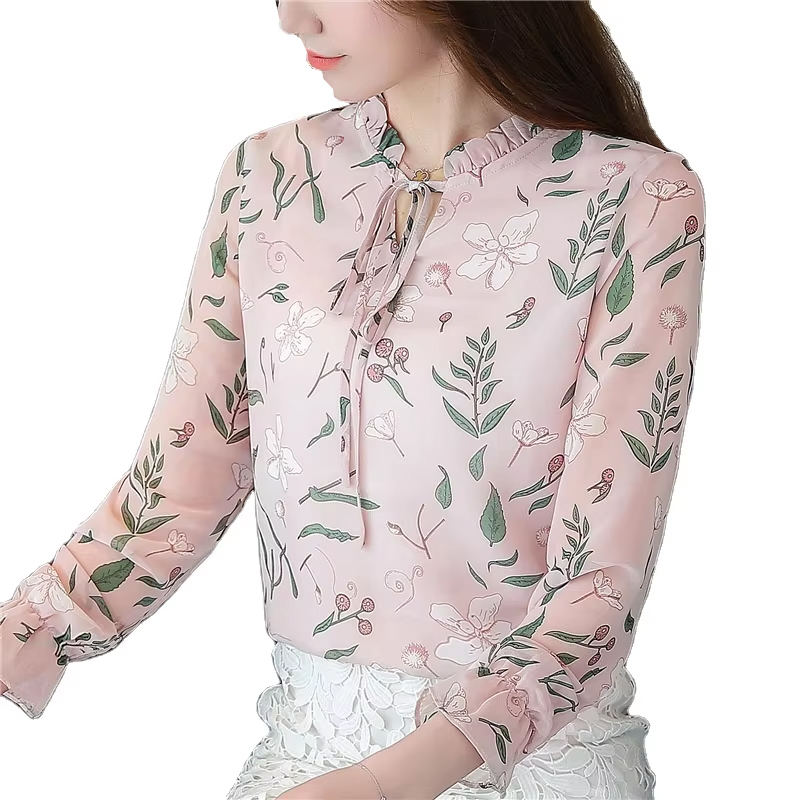 Chemise en mousseline de soie à manches longues pour femme