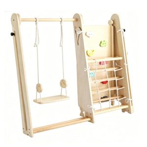 Estructura de Juego Interior de Madera con Tobogán y Columpio para Niños Pequeños, Diseño Geométrico, Unisex - Product Image 5