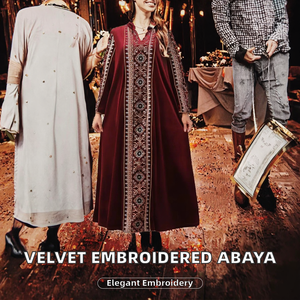 Vestido Midi Largo Islámico de Invierno para Boda, Talla Grande 4202, de Poliéster, Abaya de Terciopelo Iraquí con Bordado de Lujo para Mujeres Musulmanas - Product Image 2