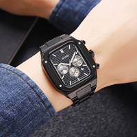 Montre de sport de luxe classique pour homme, chronographe à quartz, étanche 30m, cadran en verre, aiguilles, bracelet en acier inoxydable, alliage