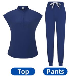 Uniformes de soins infirmiers d'hôpital de spa de haute qualité col montant sans manches 2 pièces Logo personnalisé ensembles d'uniformes de gommage médical à la mode - Product Image 3