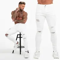 Jingtto — jean déchiré blanc slim pour homme, pantalon extensible, nouvelle collection, vêtements de rue