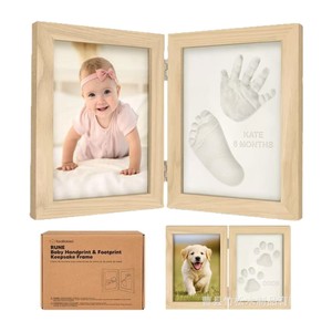 Wooden Newborn Hand Foot <b>Print</b> <b>Frame</b> 6x8 Inch Foldable Double Photo <b>Frame</b> For Baby Growth Commemoration - Product Image 5