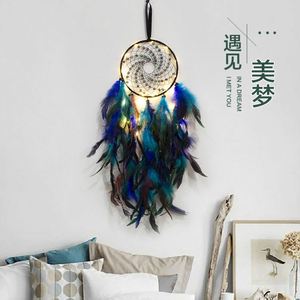 Nouveau design bleu noir avec des perles colorées arc-<span class=keywords><strong>en</strong></span>-ciel lumière enfants filles chambre décor à la maison grande plume <span class=keywords><strong>attrape</strong></span>-rêves - Product Image 6