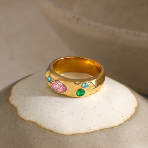 Fashion <b>Ring</b> 18k <b>Gold</b> Stainless Steel Three Round Zircon Stones Bezel Setting Geometric Shape Unisex Gift Jewelry - Product Image 2