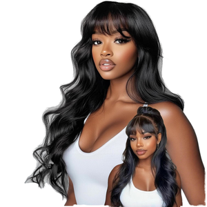 Peluca de pelo brasileño nuevo y novedoso del fabricante, rizada larga con ondas grandes, flequillo, encaje frontal, cubierta de cabeza completa, peluca con punto de fibra química - Product Image 1
