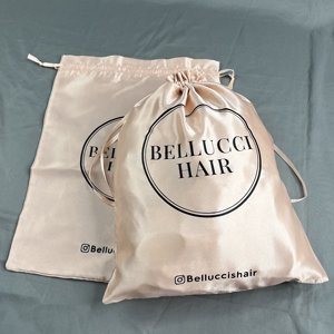 Bolsas de Satén Rosa Nude Personalizadas con Cordón, Bolsa de Satén de Seda con Logotipo Impreso en Negro para Empaque de Pelucas, Bolsa de Regalo para Almacenamiento de Extensiones de Cabello - Product Image 2