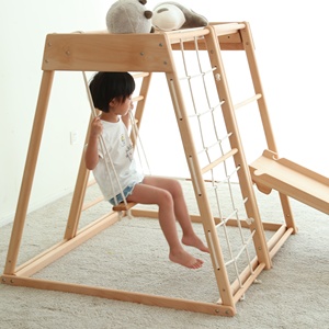 Montessori Wooden Children Climbing Frame Play Set With Slide Rock Climb Wall Ladder For Toddlers Climbing Gym