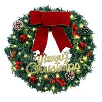 Karangan Bunga Natal Mewah PVC Buatan Tangan Realistis Gaya Baru 30/40/50cm Gantungan Pintu Hiasan Liburan