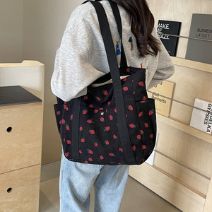 Custom Logo New Womens Corduroy <b>Foldable</b> Tote <b>Bag</b> Large Capacity Ladies Shopping Beach Shoulder Length Handle Zipper Closure - Product Image 4