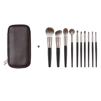 Ensemble de 10 pinceaux de maquillage de luxe en poils de renard des neiges très doux avec sac, poils naturels, poudre noire, marque privée