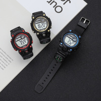 Montre de sport numérique étanche pour homme avec boussole lumineuse, alarme LED, montre-bracelet tendance pour l'extérieur avec bracelet en plastique et affichage à aiguilles