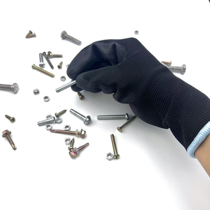 Gants en polyester de calibre 13 enduits de <span class=keywords><strong>PU</strong></span> noir, confortables, résistants à l'usure, couleur personnalisée en gros - Product Image 2