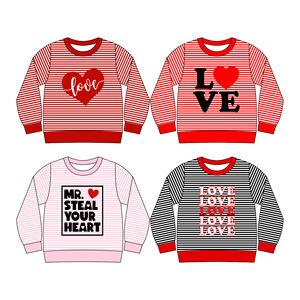 Chemises pour enfants personnalisées pour la Saint-Valentin, pull à manches longues, décontracté, lettres d'amour, respirant, taille plus, col rond, vente en gros - Product Image 1