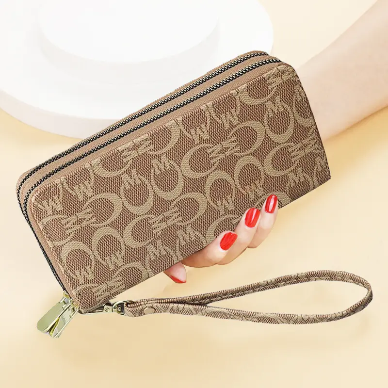 Wholesale New Women's Wallets Long Large Capacity Double Zipper phone Clutch Hand Purse With wristlet strap for Women Ladies