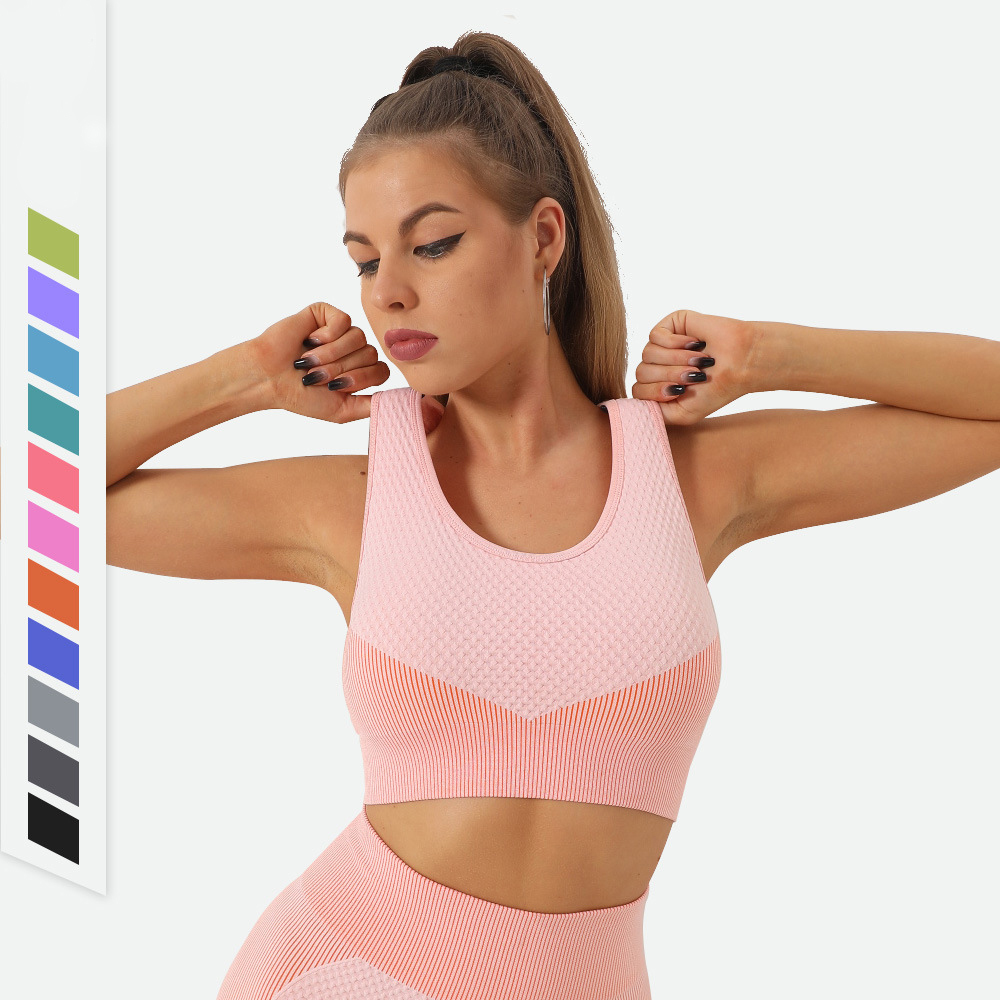 Hot Overseas Women's Fitness Vest Cross Straps Sweat Wicking Breathable Backless Crop Shockproof Seamless Yoga Sports Bra