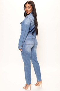 Phụ nữ sexy dài tay áo Tu Luyện một của đạo đức jeans jumpsuits thanh lịch denim yếm Skinny denim Rompers - Product Image 4