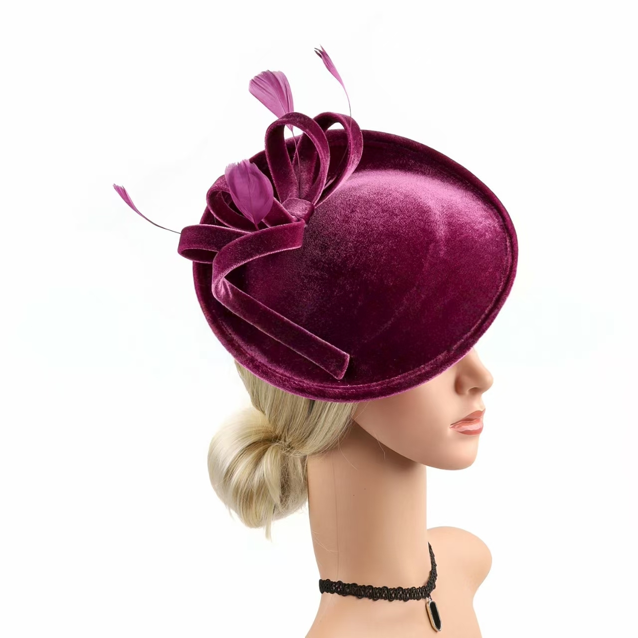 8158 Wool Felt Fascinator Winter Women Elegant Pillbox Hat Bowknot Kentucky Shop Elegant Party Hats - Velvet Pillbox Hat with Fascinators main image 2