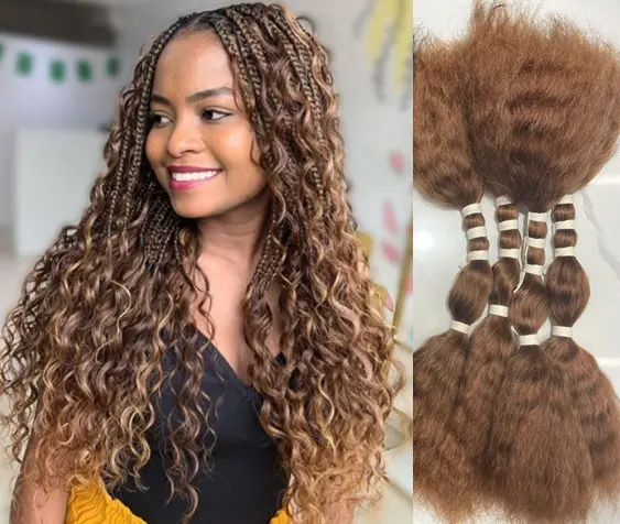 Venta al por mayor de pelo virgen dibujado doble onda de agua mojado y onda sin trama cabello humano a granel trenzado peinados Boho trenzas