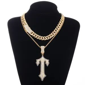 Custom Hip Hop Fine Jewelry 14k & 18k Gold Iced Out CZ Diamond Charm Big Piece Cross Pendant Necklace set