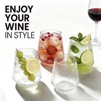 Verres à vin sans pied en PET incassable et réutilisable de 12 oz, transparents, côtelés, certifiés FDA, aspect cristal, pour fêtes, mariages, bars