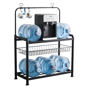 Water Bucket <b>Rack</b> 2 Tier Metal Storage Shelf With Hooks For <b>Kitchen</b> Bedroom Living Room - Product Image 4