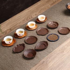Sous-verres en bambou tressé, ronds et rectangulaires, accessoires pour la cérémonie du thé, pour services à thé de style chinois - Product Image 1