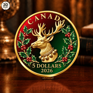 Moneda Conmemorativa Personalizada al por Mayor, Diseño de Ciervo <span class=keywords><strong>Dorado</strong></span> con Bayas de Acebo, 5 Dólares Canadienses 2026 - Product Image 1