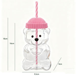 Tazza in vetro Teddy Bear con coperchio in silicone rosa, grazioso bicchiere a prova di perdite per bambini e ragazze, adorabile idea regalo - Product Image 2