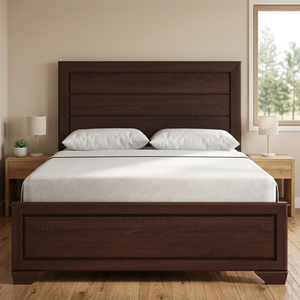 Teak Wood <b>Bed</b> <b>Frame</b> Boxy Framed King <b>Platform</b> <b>Bed</b> with Chunky Headboard - Product Image 1