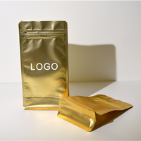 Vente en gros de sac de café vide debout noir mat à fond plat avec fermeture éclair en feuille d'aluminium argentée avec valve