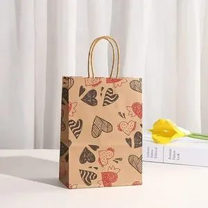 Valentine's Day Love Kraft Paper Bags, Vintage Original Color Paper Bags Shopping Gifts Clothing Packaging Gift Bags Women's